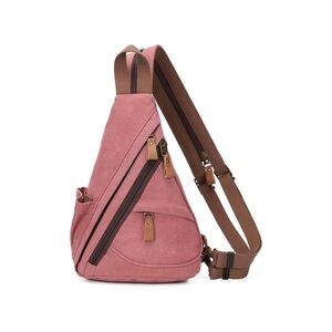 KL928 unisex canvas sling crossbody bag anti-theft small rust red